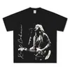 Camiseta de manga larga de algodón pesado con estampado retro americano de Kurt Cobain, marca de moda popular, hombros caídos, manga corta y cuello pequeño.