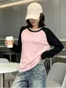 Camiseta larga de manga larga, holgada, talla grande, para mujer, perfecta para usar en capas en otoño e invierno, con un cuello redondo moderno y casual.