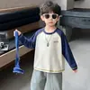 Sudadera de primavera y otoño para niños 2026 nueva elegante camiseta fina para niños, camiseta básica de otoño de moda para niños pequeños