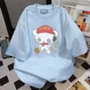 Camiseta de Manga Corta de Longitud Media con Estampado de Letras de Dibujos Animados Estilo Graffiti para Mujer, Casual de Nicho Suelta Ropa de Trabajo de Verano Top Versátil