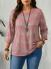 Ropa de Mujer Tallas Grandes Transfronteriza Europea y Americana 2026 Primavera y Otoño Color Sólido Rayado Cuello Redondo Manga Larga Sudadera Bestseller de Amazon