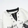 Moletom estilo subcultura falso de duas peças para homens, novo modelo outono 2026, estampa de castelo de cavaleiro, camisa henley de corte solto, blusa de manga comprida