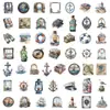 50 Adesivos de Pet Transparentes Retro Navegador Transfronteiriços Elementos de Desenho Animado para Diário de Bordo Marítimo para Decorar Malas