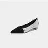 En Stock~2026 Zapatos de Nuevo Estilo Inspirados en Chanel con Bloques de Color, Puntera Puntiaguda y Tacones Gruesos Plateados, Estilo Suave, Versátiles para Usar al Aire Libre
