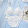 Conjunto de sujetador de copa triangular transpirable con tirante fino de soporte suave, sin varillas, conjunto de sujetador sin espalda con ribete de encaje sexy