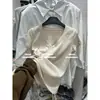 Moda Coreana Dongdaemun Verano 2026 Nuevo Diseño Versátil Dopamina Cuello en V Hombro Normal Manga Corta Camiseta para Mujer