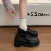Mocasines negros estilo británico para mujer, nueva colección de otoño, zapatos pequeños de piel, tacones de plataforma gruesos que aumentan la altura, zapatos de plataforma con suela gruesa