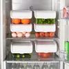 Caja de almacenamiento para refrigerador con tapa abatible, caja transparente para conservación de alimentos, caja de almacenamiento de frutas y huevos para cocina, cesta organizadora apilable