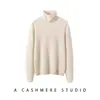 Suéter de cuello alto estilo nuevo 100% cachemir puro para mujer, jersey de punto de manga larga, camiseta base de punto, cuello alto de otoño e invierno, simple y suave