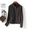 Chaqueta de Piel Gamuzada Importada Turca Retro Moderna para Mujer Colección Otoño 2026, Elegante Ropa Exterior con Cuello de Solapa