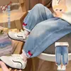 Pantalones de Pierna Ancha para Niñas 2026 Primavera/Otoño Nuevo Estilo Bebé Moda Coreana Niños Sueltos Elegantes Bebé Vaqueros de Pierna Recta