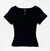 Versão Correta Coreana Dongdaemun 26 Novo Estilo Garota Picante Gola Quadrada Slim Fit Manga Curta Versátil Camiseta Top