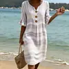 Novo Vestido Longo Cruzado com Decote em V, Babados e Botões 2026, Vestido Casual da Moda e Único para o Dia a Dia das Mulheres, Estilo Verão