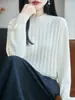 Nuevo Suéter de Punto de Algodón Puro Cuello Alto Medio Manga Larga para Mujer Color Sólido Retorcido Holgado Camisa Base Superior Otoño/Invierno 2026