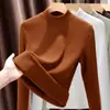 Camiseta Térmica de Invierno Nueva Estilo Lyocell Tencel Polar Ultracálido Cuello Medio para Mujer, Top Térmico Elegante con Forro Polar y Engrosado