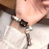 Pulseira de Cerâmica Gato Caveira Mimi Desenho Animado Feminina Design de Nicho Corda Trançada Retrô Pulseira de Contas Acessórios
