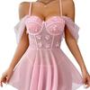 Comércio Exterior Europeu e Americano Nova Lingerie Sexy Malha Sexy Transparente Suspensórios Flor Uma-Ombro Traje Sexy Atacado
