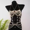 Corrente de Peito Europeia e Americana Transfronteiriça com Pérolas e Franjas, Top Colete Halter, Corrente para o Corpo, Acessórios de Praia para Bikini, Atacado