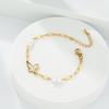 Loftily Acero de Titanio Chapado al Vacío Oro de 18K No se Desvanece Retro Francés Lujo Accesible Cadena para Clavícula Collar de Perlas de Agua Dulce