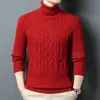 Suéter de punto grueso jacquard de doble cuello para hombre, nuevo jersey de cuello alto para otoño e invierno, suéter base de punto cálido