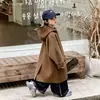 Abrigo Largo con Capucha Estilo Coreano para Niños y Niñas, Nuevo Estilo Otoño/Invierno, para Niños Medianos y Grandes, Holgado, Melange, Abrigo de Lana Infantil