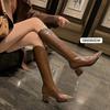 ¡Abastécete para el Doble 11~ Botas de Montar de Tacón Grueso Puntiagudas 2026 Otoño/Invierno Versátiles Retro de Cuero Genuino con Cremallera Trasera Botas Largas en Stock