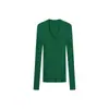 Suéter de Punto Acanalado de Una Pieza Sin Costuras 100% Lana Fina Hilo Yangzi Cuello en U para Mujer, Capa Base Ajustada para Otoño e Invierno, Estilo Dopamina