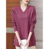 25 Nuevo Suéter de Punto con Cuello en V Estilo Coreano para Mujer Otoño/Invierno, Elegante Suéter de Color Sólido Holgado Adelgazante