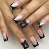 Europeu e Americano Transfronteiriço Mais Vendido Manicure Doce Simples Moda Preto Francês Laço Comprimento Médio Unha Postiça Usável Atacado