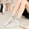 Meias de Tricô Transfronteiriças Estilo College Meias Esportivas Longas Meias de Cano Médio com Listras Verticais Duplas Meias da Moda Versáteis Emagrecedoras