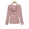 2564-25 Novo Estilo de Inverno Estilo Europeu e Americano Sexy Gola Pura Desejo Manga Longa Plissado Slim Camisa de Base Top Camiseta