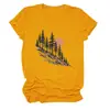 Amazon Wish sitio independiente moda casual versátil mujer árbol, sol, ladera de montaña cuello redondo manga corta camiseta