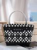 Nova Edição Simples Par Preto e Branco Bolsa Tecida à Mão Textiva Cesta de Legumes de Mão Bolsa de Compras Bolsa Versátil para Feriado Lazer