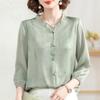 Traje de moda de primavera para madre de mediana edad 2025 nueva camisa de chifón de siete mangas de verano para mujeres de mediana edad