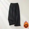 Pantalones anchos de algodón y lino gruesos para otoño e invierno, estilo artístico único, pantalones largos casuales holgados, pantalones únicos de lino para mujer