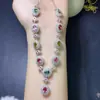 Collar de Turmalina Natural Puro, Plata de Ley S925 Incrustado con Cristales, Brillo Limpio y Hermoso, Piedra Principal 4*6mm