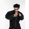 Chaqueta de Mezclilla Unisex Estilo Nicho Deconstruida Vintage Lavada Chaqueta Corta de Mezclilla con Diseño Metálico para Primavera y Otoño