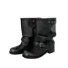 Botas de mujer de piel 2026 modelo nuevo, botines de pierna ancha de tacón medio, botas apiladas plisadas adelgazantes, botines negros