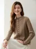 Suave Cárdigan de Punto Trenzado Estilo Coreano Nuevo para Mujer Manga Larga Cuello Redondo Botones con Borlas Versátil Suéter Chaqueta Capa Base