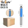 Conjunto de 4 peças de fresa reta Yusheng azul para acabamento, cabo de 8 mm para marcenaria, fresa de corte duplo com rolamento único, máquina de fresar para acabamento