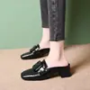 Mules de Moda Cuadrados Vintage para Mujer para Primavera y Verano, Sandalias Versátiles de Piel Suave con Suela Suave y Tacón Grueso