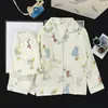 Conjunto de loungewear infantil estilo lapela, tecido fino para primavera e outono, cardigã de manga longa, pijama de algodão estilo coreano com estampa de nuvens para meninas