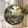 Adorno colgante de vidriera de dinosaurio y jungla Decoración colgante de vidrio para el hogar Decoración de ventana Atrapasoles para jardín
