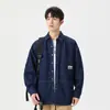 Camisa Versátil de Manga Longa Explorer Masculina Nova para Primavera e Outono Camisa Casual Estilo Coreano Jaqueta Jeans Juvenil com Gola Reversível
