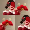 Horquilla Roja de Año Nuevo para Niñas con Lazo, Accesorio para el Cabello, Tocado Tradicional Chino de Año Nuevo, Pinza para el Cabello con Peluca de Estilo Chino para Niñas Hanfu