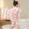 Pijamas para Niñas, Traje de Tres Piezas de Pantalones Cortos y Pantalones Cortos Finos de Seda de Hielo de Verano para Niños, Linda Princesa, Niña Súper Linda