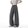 Pantalones de Verano Finos para Hombre Grises Plisados Estilo Old Money con Toque de Lujo, Corte Recto Holgado, Caída Suelta, Pantalones Largos Casuales de Pierna Ancha Relajados