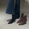 Botines Cortos de Gamuza Retro, Femeninos de Punta Estilete, Diseño de Correas Cruzadas, Cierre Trasero, Botas Elásticas Ajustadas