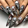 Caveira Cartoon Doce Cool Y2K Menina Halloween Manicure Francesa 24 Peças Moda Europeia Americana Unhas Postiças