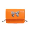 Bolsa Quadrada Pequena Fashion com Laço para Mulheres, Mini Versátil Casual Personalidade Textura Retrô Bolsa de Mão com Corrente Bolsa Transversal